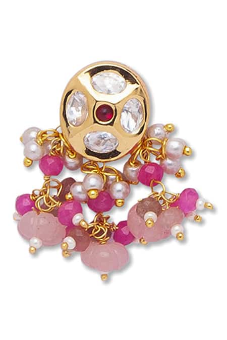 Hrisha_Gold Plated Kundan Polki Necklace Set _at_Aza_Fashions