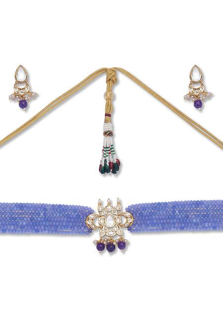 HRISHA_Gold Plated Kundan Polki Brass And Agates Choker Set_Online_at_Aza_Fashions