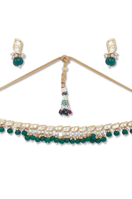 HRISHA Gold Plated Kundan Polki And Onyx Necklace Set Online at Aza Fashions HRISHA_Gold Plated Kundan Polki And Onyx Necklace Set _Online_at_Aza_Fashions