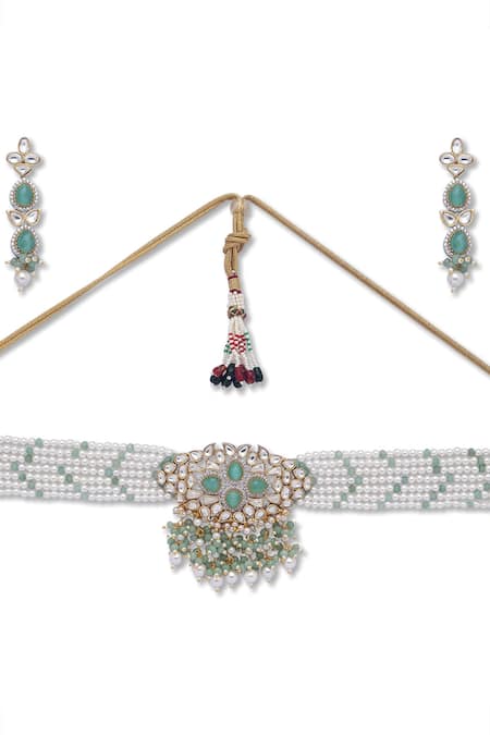 HRISHA_Gold Plated Agates Kundan Choker Set_Online_at_Aza_Fashions