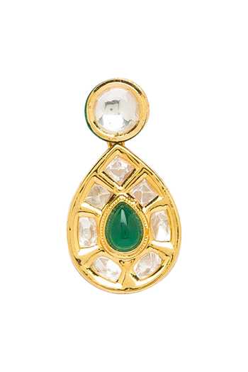 Shop_HRISHA_Gold Plated Agate, Kundan Polki Pendant Necklace Set_Online_at_Aza_Fashions