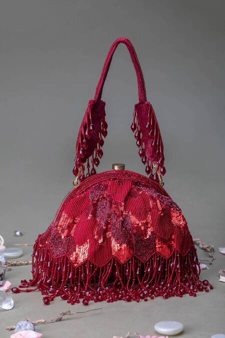 Eena_Red Embellished Sequin Clutch _Online_at_Aza_Fashions