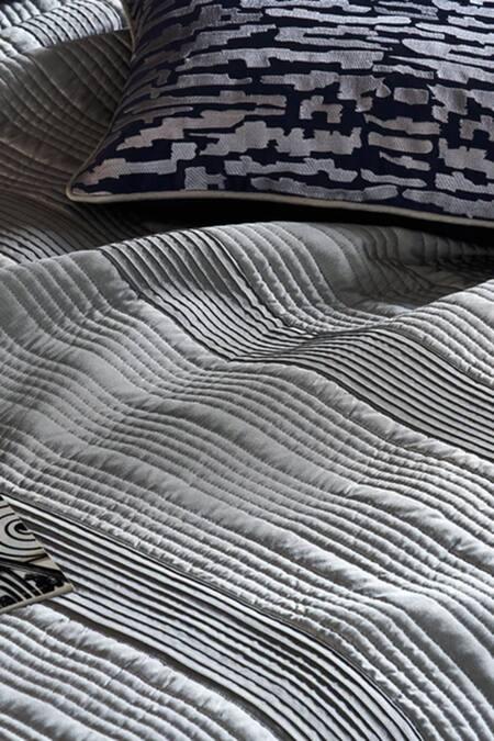 Houmn_Silver Madrid Fabric Embroidered Mosaic Bedding - Of 6_Online_at_Aza_Fashions
