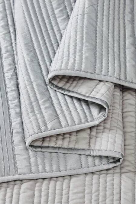 Shop_Houmn_Silver Madrid Fabric Embroidered Mosaic Bedding - Of 6_Online_at_Aza_Fashions