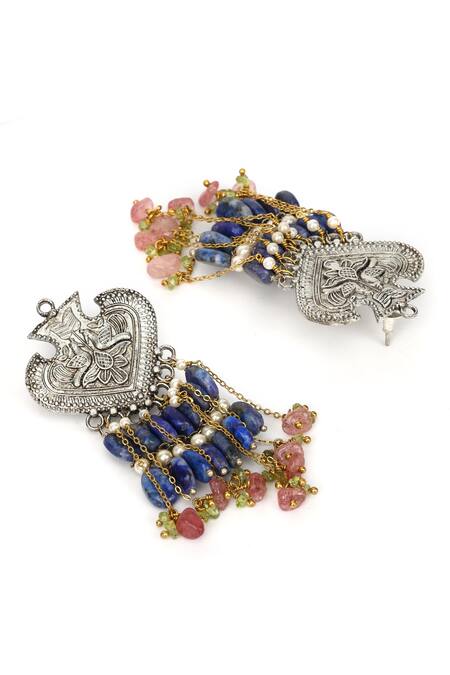Heer-House Of Jewellery Blue Pearls And Stones Sooryodaya Kaanphool Dangler Earrings 4