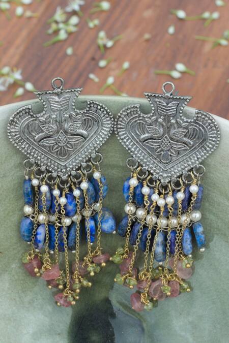 Heer-House Of Jewellery Blue Pearls And Stones Sooryodaya Kaanphool Dangler Earrings 5
