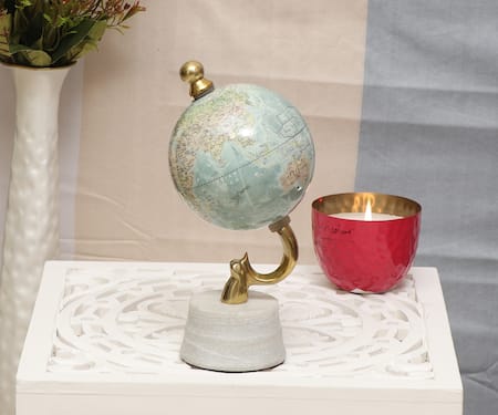 Cocovey Homes Blue Alloy World Globe Table Decor  