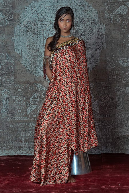 Nidhika Shekhar Red Modal Asymmetric Printed Top And Skirt Set