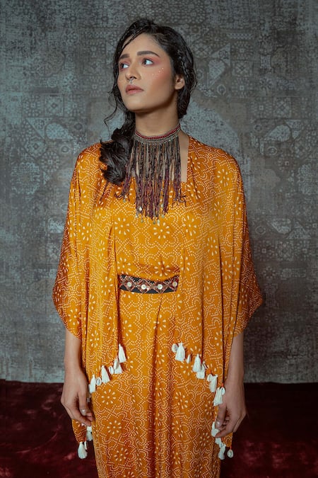 Shop_NIDHIKA SHEKHAR_Yellow Modal Sqaure Floral Print Jumpsuit _at_Aza_Fashions