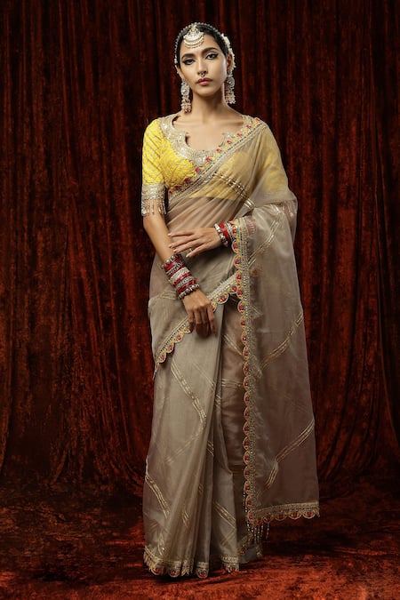 SHIKHAR SHARMA Silk Organza Embroidered Saree With Blouse 