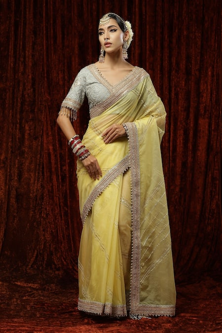 SHIKHAR SHARMA Silk Organza Saree With Embroidered Blouse 