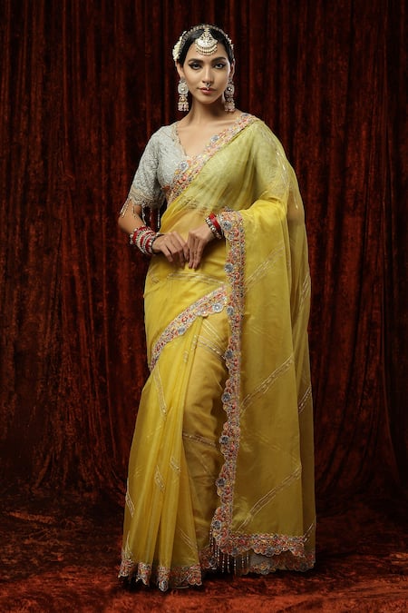 SHIKHAR SHARMA Embroidered Saree With Silk Chanderi Blouse 