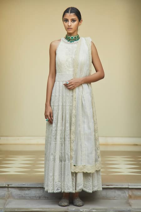 Jade by Monica and Karishma Pavi Floral Embroidered Anarkali with Dupatta 