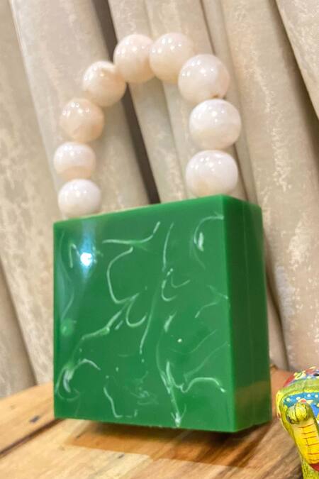 Shop Handle Those Bags Green Mini Marble Textured Square Bag With Handle at Aza Fashions Shop_Handle Those Bags_Green Mini Marble Textured Square Bag With Handle_at_Aza_Fashions