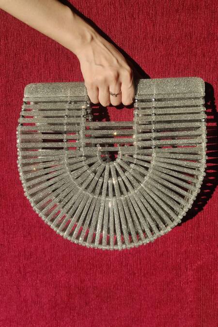 Shop Handle Those Bags Silver Glitter Chunkis Basket Bag at Aza Fashions Shop_Handle Those Bags_Silver Glitter Chunkis Basket Bag_at_Aza_Fashions