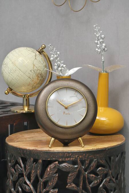 Cocovey Homes Brown Aluminium Antique Table Clock