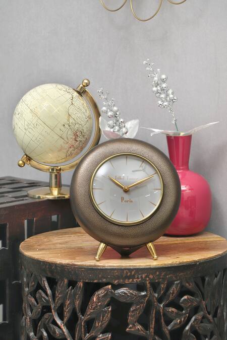 Buy_Cocovey Homes_Brown Aluminium Antique Table Clock_Online_at_Aza_Fashions
