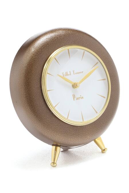Shop_Cocovey Homes_Brown Aluminium Antique Table Clock_Online_at_Aza_Fashions