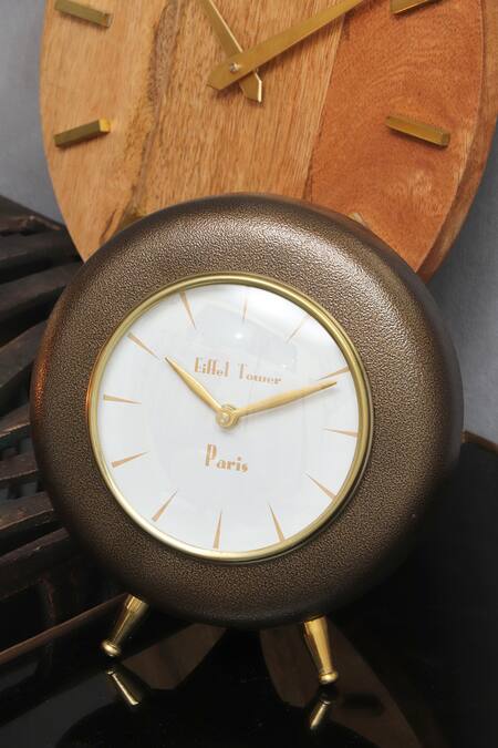Cocovey Homes_Brown Aluminium Antique Table Clock_at_Aza_Fashions