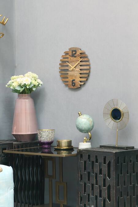 Shop_Cocovey Homes_Brown Wood Wall Clock_Online_at_Aza_Fashions