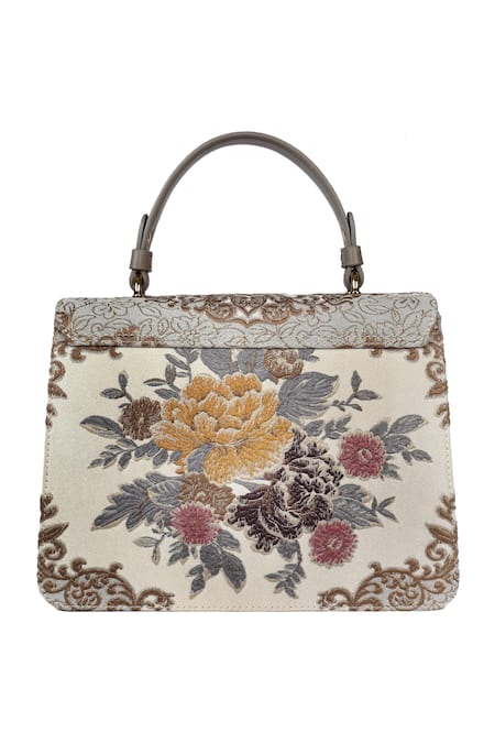 Shop The Leather Garden White Floral Flap Handbag at Aza Fashions Shop_The Leather Garden_White Floral Flap Handbag _at_Aza_Fashions