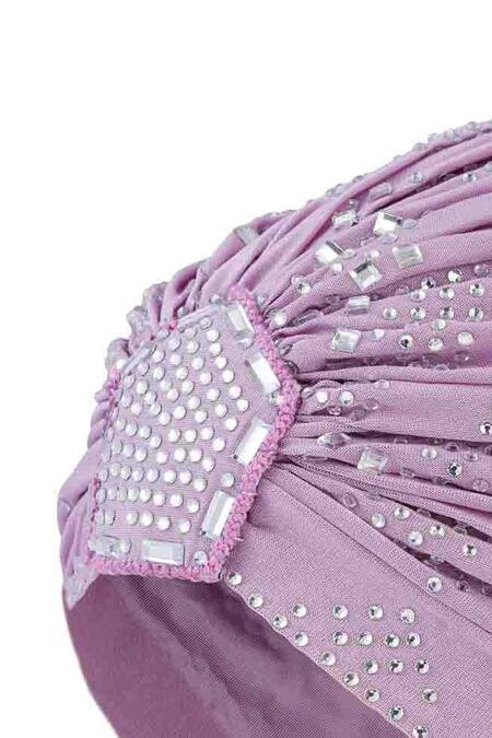 Shop Hair Drama CO Purple Rhinestones Embellished Lycra Turban Shop_Hair Drama CO_Purple Rhinestones Embellished Lycra Turban