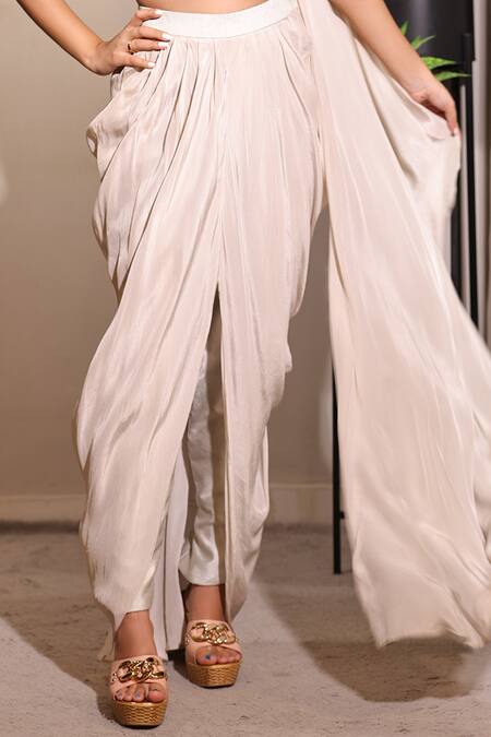 Buy_Jade By Ashima_Grey Crepe, Silk Dupion Round Embroidered Blouse And Dhoti Pant Set _Online_at_Aza_Fashions