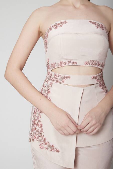 Jade By Ashima_Pink Crepe Bandeau Top And Pant Set_Online_at_Aza_Fashions