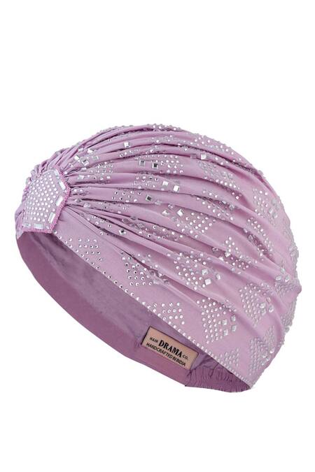 Buy Hair Drama CO Purple Rhinestones Embellished Lycra Turban Buy_Hair Drama CO_Purple Rhinestones Embellished Lycra Turban