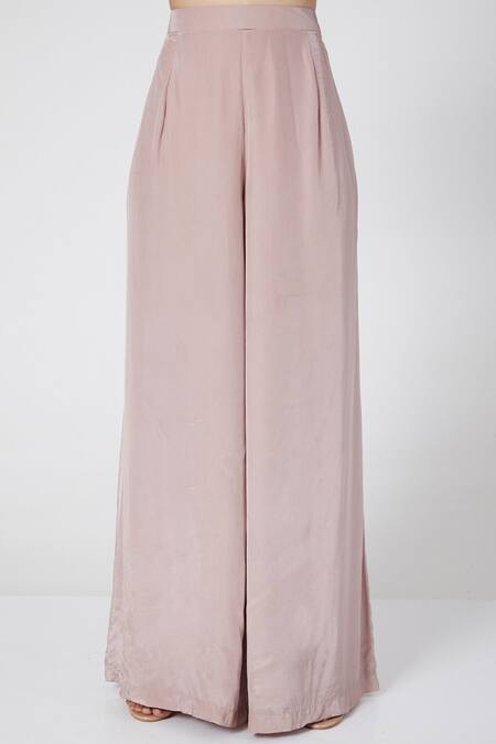 Jade By Ashima_Pink Top Net Pant Crepe Embroidery Round Draped Crop And Set _Online_at_Aza_Fashions