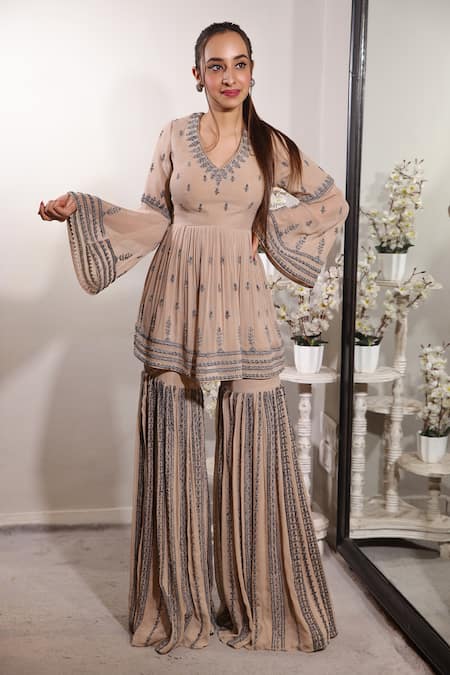 Jade By Ashima Embroidered Peplum Kurta & Sharara Set 