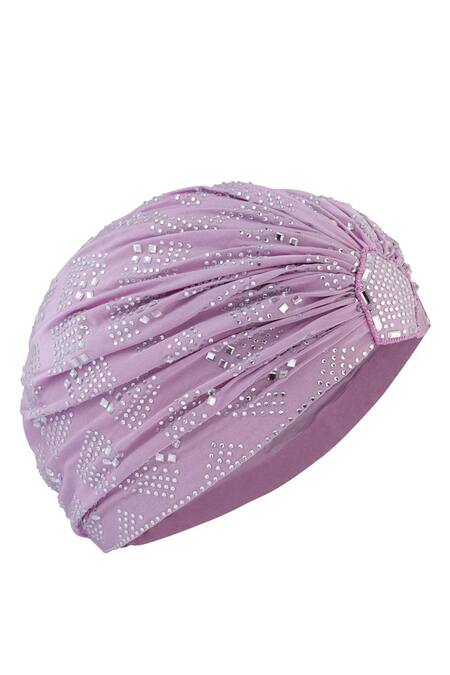Hair Drama CO Purple Rhinestones Embellished Lycra Turban at Aza Fashions Hair Drama CO_Purple Rhinestones Embellished Lycra Turban_at_Aza_Fashions