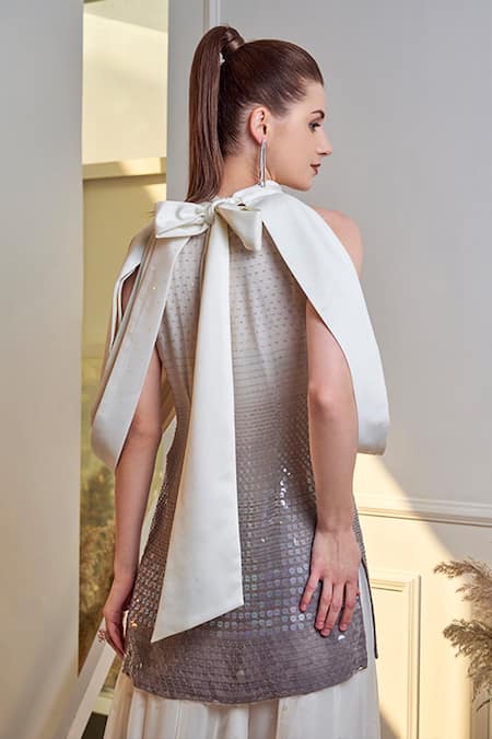 Jade By Ashima_White Georgette And Satin Sequin High Kurta Sharara Set _Online_at_Aza_Fashions