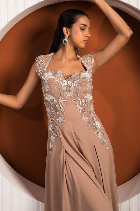 Jade By Ashima Pink Georgette Floral Sweetheart Neck Nettle Embroidered Jumpsuit Online at Aza Fashions Jade By Ashima_Pink Georgette Floral Sweetheart Neck Nettle Embroidered Jumpsuit _Online_at_Aza_Fashions