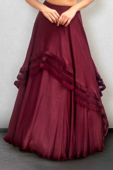 Buy Maroon Blouse Dupion Lehenga Satin Off Shoulder And Set For Women by  Jade By Ashima Online at Aza Fashions.