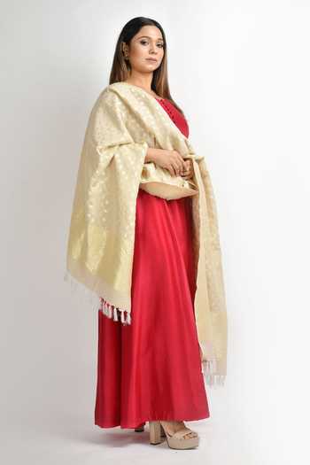 Suman Nathwani_Red Pure Silk Chanderi Anarkali Set_Online_at_Aza_Fashions