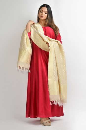 Buy_Suman Nathwani_Red Pure Silk Chanderi Anarkali Set_Online_at_Aza_Fashions
