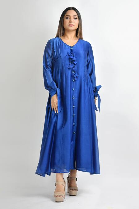 Shop_Suman Nathwani_Blue Pure Silk Chanderi Dress_Online_at_Aza_Fashions