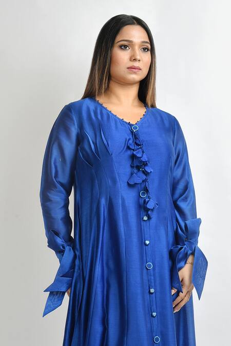 Suman Nathwani_Blue Pure Silk Chanderi Dress_at_Aza_Fashions