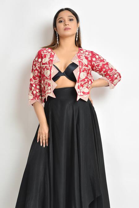 Shop Suman Nathwani Red Pure Chanderi Silk Jacket at Aza Fashions Shop_Suman Nathwani_Red Pure Chanderi Silk Jacket_at_Aza_Fashions