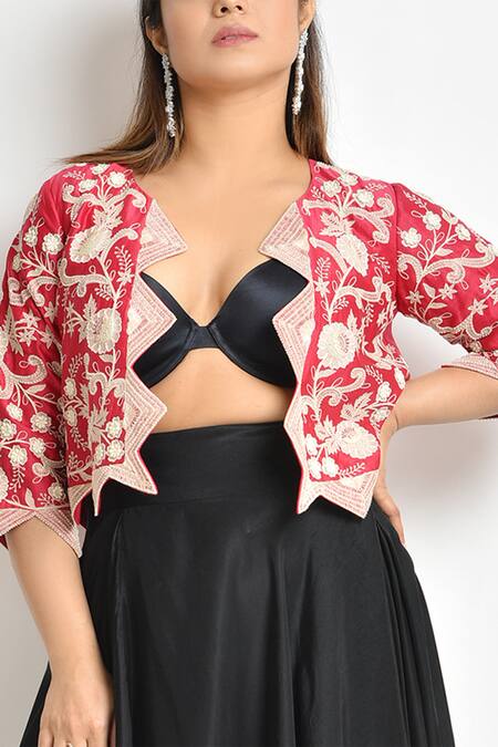 Suman Nathwani Red Pure Chanderi Silk Jacket at Aza Fashions Suman Nathwani_Red Pure Chanderi Silk Jacket_at_Aza_Fashions