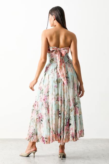 Shop_The Iaso_White Cotton Twill Denim Floral Sweetheart Neck Garden Corset Dress _at_Aza_Fashions