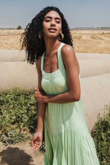 Buy Green Crepe Solid Square Neck Amara Asymmetric Dress For Women by The  Iaso Online at Aza Fashions.