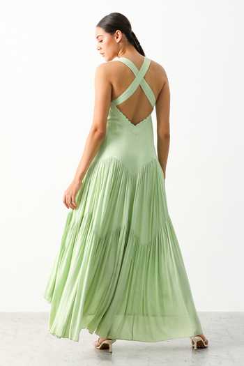 Buy Green Crepe Solid Square Neck Amara Asymmetric Dress For Women by The  Iaso Online at Aza Fashions.