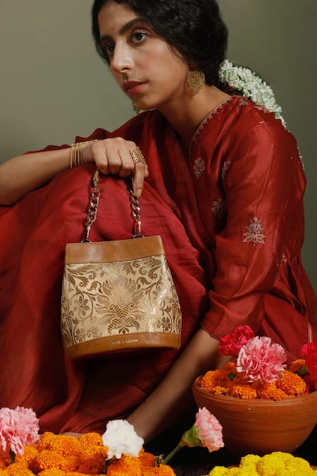 Tan & Loom Gold Woven Rani Brocade Batwa 