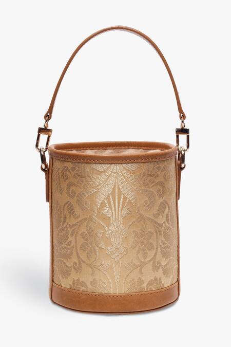 Tan & Loom Gold Embroidery Floral Brocade Banarasi Woven Potli Online at Aza Fashions Tan & Loom_Gold Embroidery Floral Brocade Banarasi Woven Potli _Online_at_Aza_Fashions