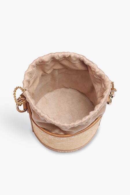 Tan & Loom Gold Embroidery Floral Brocade Banarasi Woven Potli at Aza Fashions Tan & Loom_Gold Embroidery Floral Brocade Banarasi Woven Potli _at_Aza_Fashions