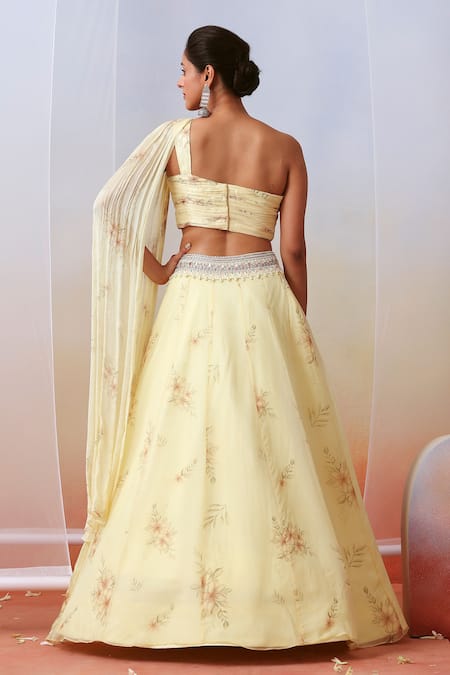 ISHA GUPTA TAYAL Printed One Shoulder Blouse & Lehenga Set 