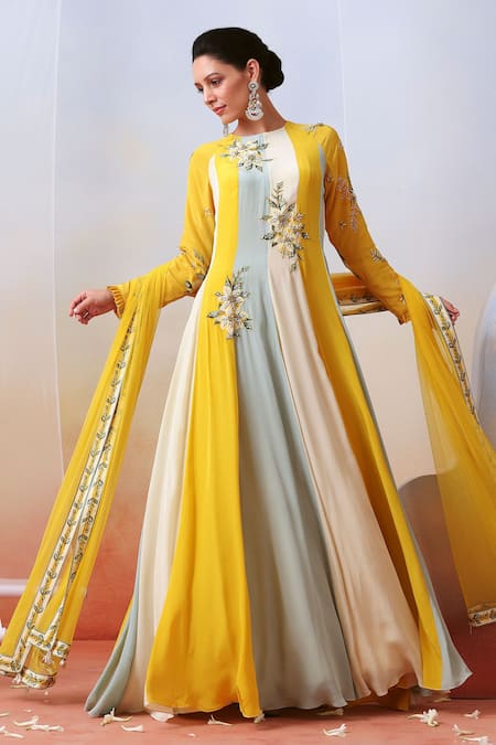 Isha Gupta Tayal Colorblock Anarkali With Dupatta 