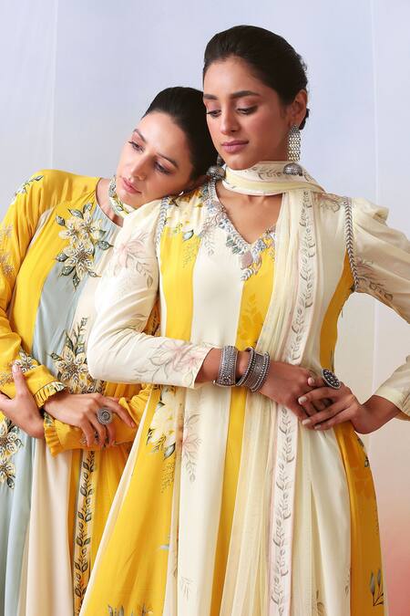 Buy ISHA GUPTA TAYAL Multi Color Crepe Floral V Neck Print Anarkali With Dupatta Online at Aza Fashions Buy_ISHA GUPTA TAYAL_Multi Color Crepe Floral V Neck Print Anarkali With Dupatta _Online_at_Aza_Fashions
